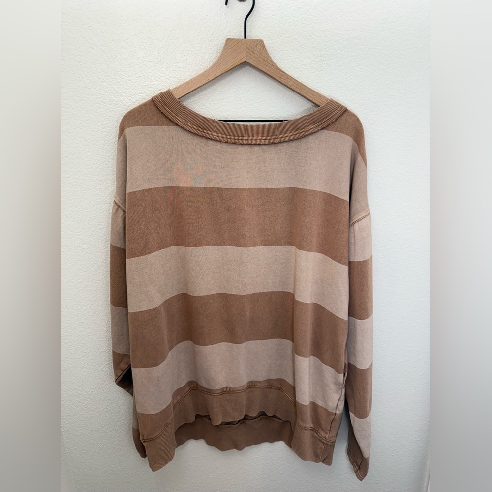 We The Free Nevermind Pullover Tunic Sweatshirt Two-Tone Tan/Brown Small - Picture 3 of 10